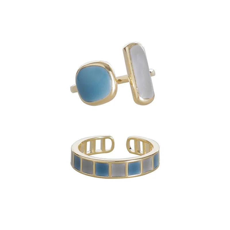 Shell Opal Stone Cuff Rings For Women Girl 2024 New Trend Fashion Personalized Vintage Jewelry Ladies Gifts Party anillos mujer