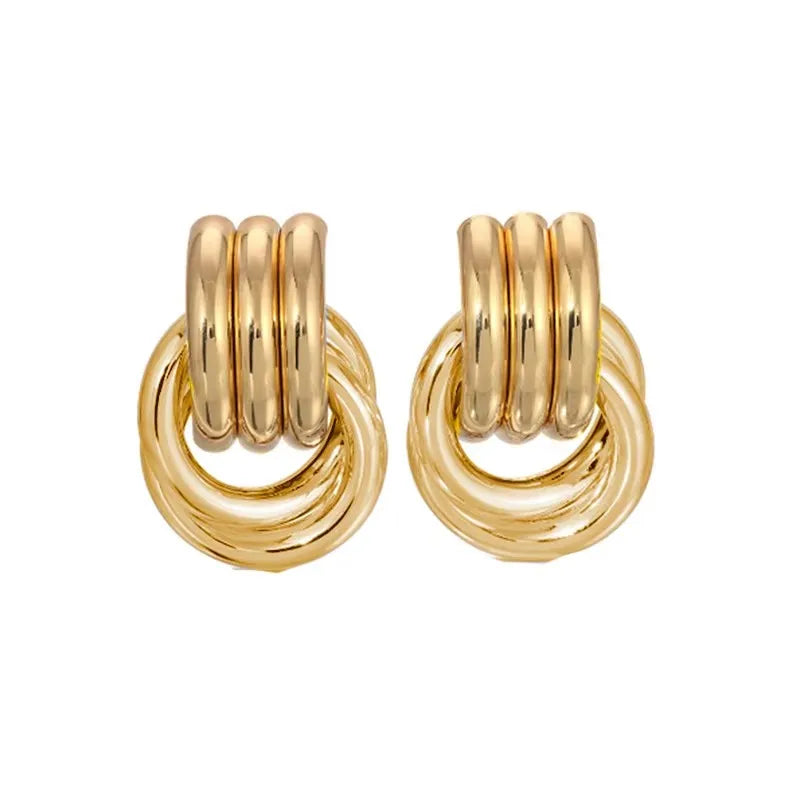 Retro Gold Plated Stainless Steel Texture Earrings for Women Circle Twist Geometric Statement Ear Stud Fashion Jewelry Bijoux