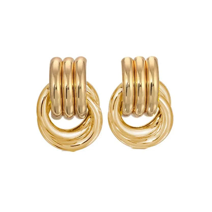 Retro Gold Plated Stainless Steel Texture Earrings for Women Circle Twist Geometric Statement Ear Stud Fashion Jewelry Bijoux
