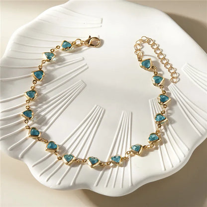 Exquisite Boho Candy Color Heart Shaped Crystal Bracelet for Women Fashion Charm Zircon Butterfly Pearl Metal Chain Bracelets