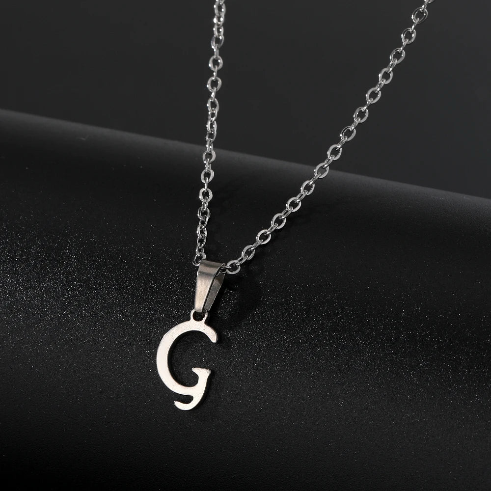 Stainless Steel English Alphabet 26 A-Z Letter Necklace Pendant Women Men Capital Initial Name Necklace Birthday Gift