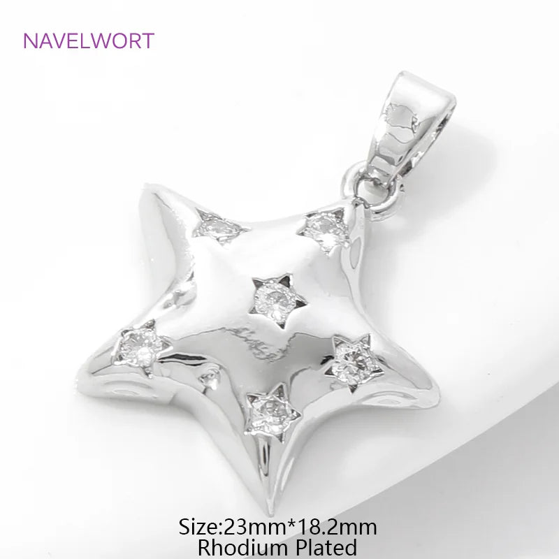 Pendants For Necklace Accessories 18K Gold Plated Brass Inlaid Zircon Moon/Star Charm Pendant DIY Jewelry Making Supplies