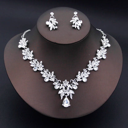 Elegant Fashion Necklace Sets for Women Dangle Earrings Princess Collar Two Piece Set Bride Jewelry Bridal Wedding Accessories