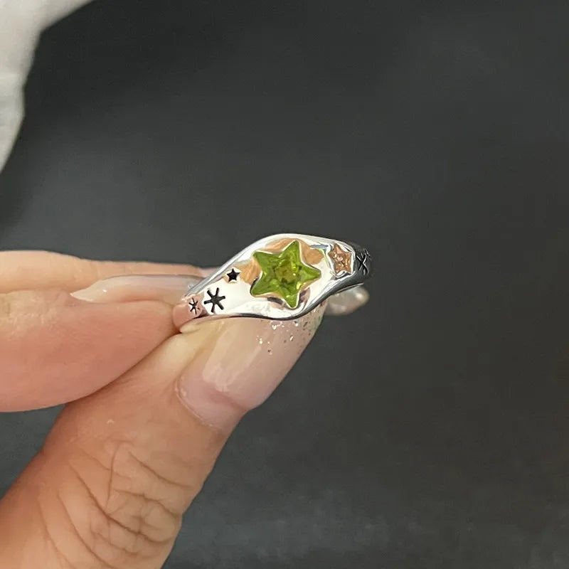 Y2K Crystal Rings Kpop Heart Adjustable Ring Irregular Geometry Punk Vintage Rings Set for Women Girls New Fashion Jewelry