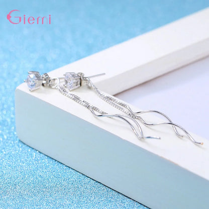 Temperament 925 Sterling Silver Cubic Zircon Ear line Long Tassel Drop Earring for Women Girl Personality Jewelry Oorbellen