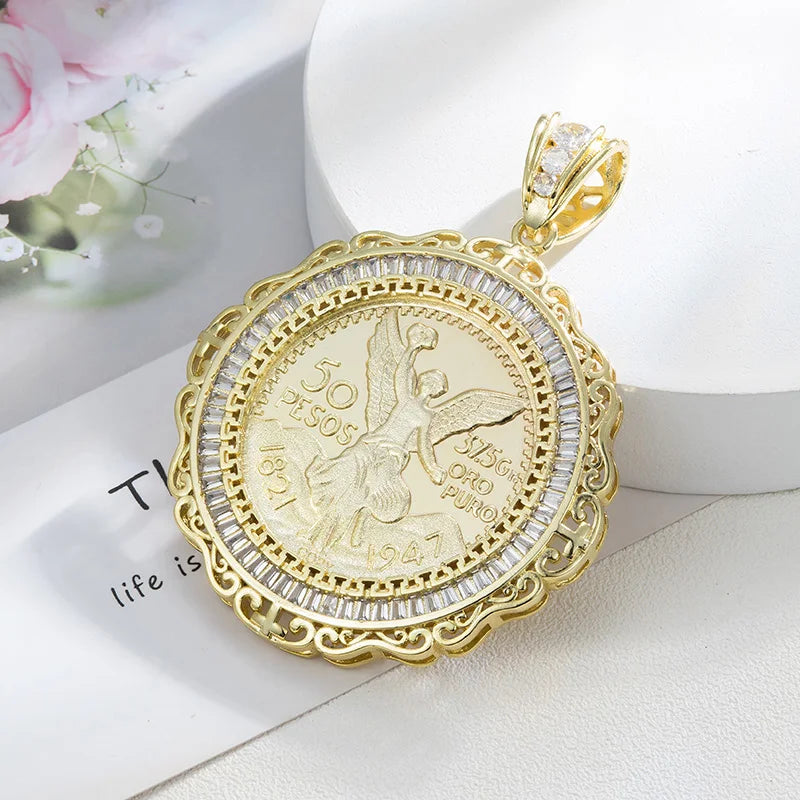 Pendants Catholic  virgin guadalupe  14K Gold Plated  50 Peso Medal Style  pendant for men  gift accessories Religious Pendants