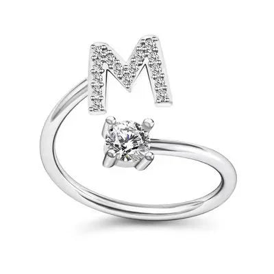 LATS Zircon Initial A-Z Letter Rings for Women Girl Adjustable Opening Ring Name Alphabet Female Wedding Fashion Jewelry Gift