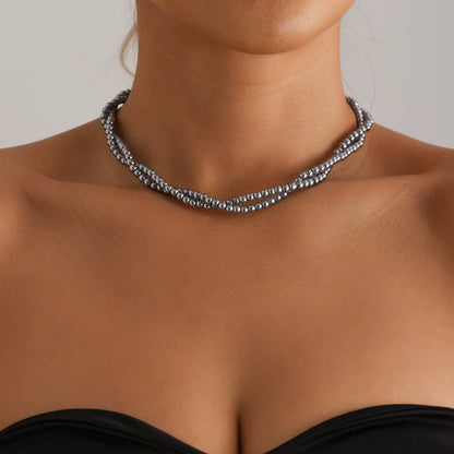 LATS Heart Beaded Necklace Women Boho Crystal Class Gravel Clavicle Chain Cool Y2K Choker Exquisite Fashion Jewelry