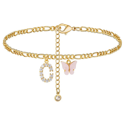 Butterfly Cuban Link Anklet A-Z Letter Initial Anklets Bracelet for Women Stainless Steel Beach Leg Foot Chains Wholesale 2024