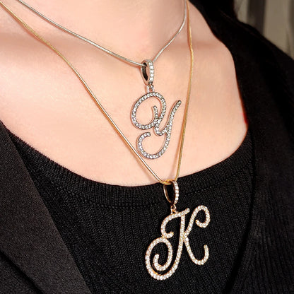 Flatfoosie New A-Z Cursive Initial Letter Name Pendant Necklace For Women Simple Rope Chain Letter Necklace Fashion Jewelry Gift
