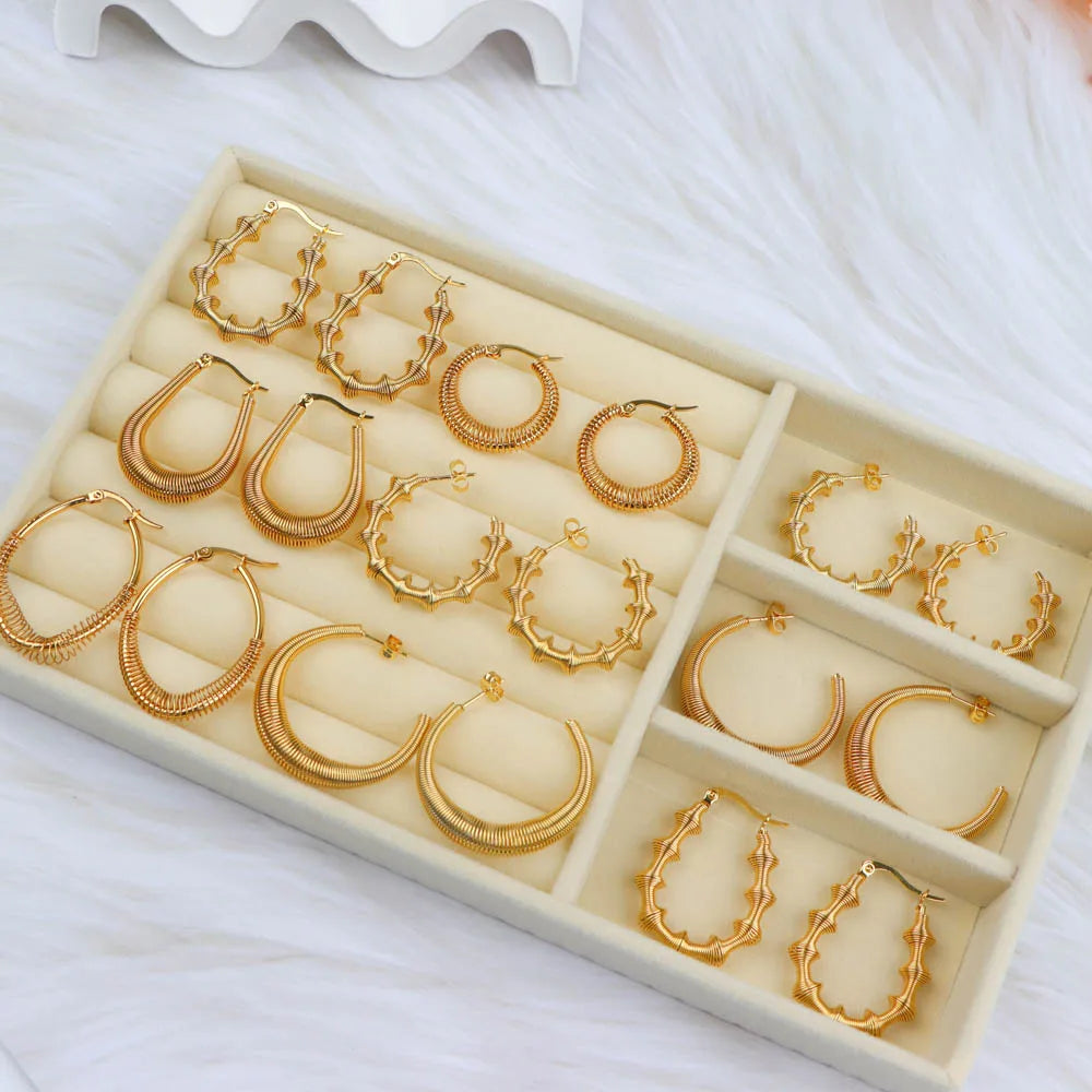 10Pairs/Lot Elegant Simple Stainless Steel Women Earrings Geometric Heart Mixed Style Jewelry Gift Giving Wedding Travel