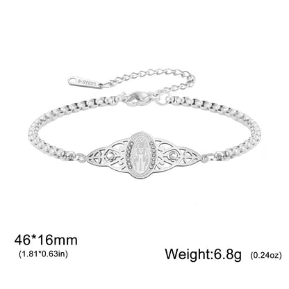 Stainless Steel Beaded Cross Virgin Mary Pendant Bracelet Fashion Jewelry Bracelet Gift for Woman