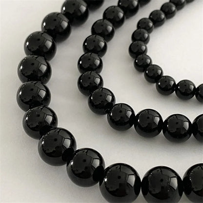 French Vintage Black Pearl Choker Simple Acrylic Beaded Chain Necklace For Women Jewelry Accessories Women's Gift