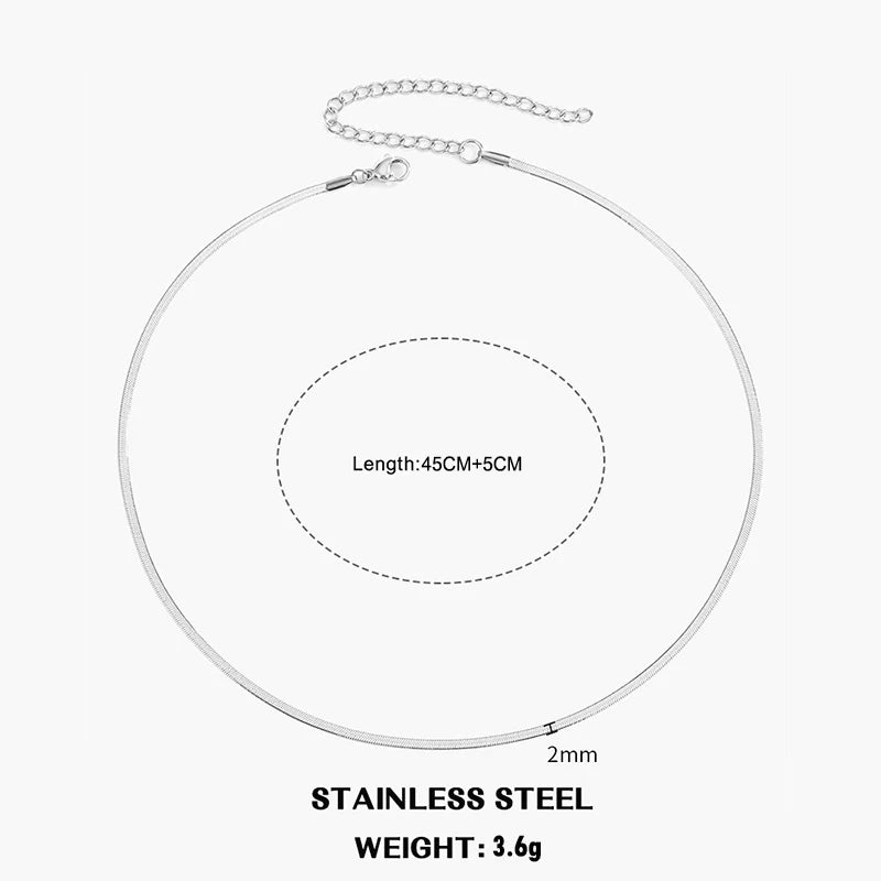 Hot Classic Unisex Flat Snake Chain Choker Necklace For Women Stainless Steel Herringbone Gold Silver Color Fashion Jewelry Gift