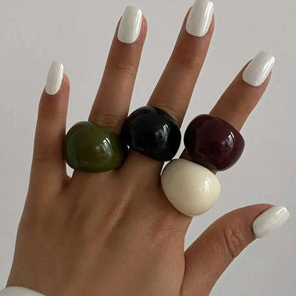 Ingemark Vintage Irregular Smooth Resin Plastic Rings for Women New Trend Boho Geometric Finger Rings Aesthetic Party Jewelry
