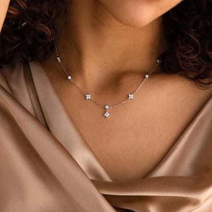 eMancoStainless Steel  Plated 14K Gold Sparkling Zircon Flower Necklace for Women Girl Exquisite Party Jewelry Gifts