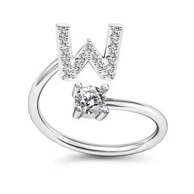 LATS Zircon Initial A-Z Letter Rings for Women Girl Adjustable Opening Ring Name Alphabet Female Wedding Fashion Jewelry Gift