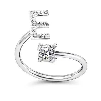 LATS Zircon Initial A-Z Letter Rings for Women Girl Adjustable Opening Ring Name Alphabet Female Wedding Fashion Jewelry Gift