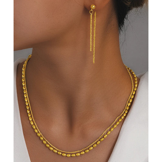 Stainless Steel Jewelry Set Earrings Necklace Set Beads Necklace Hanging Chain Earrings Jewelry Set For Women Jewelry Party Gift