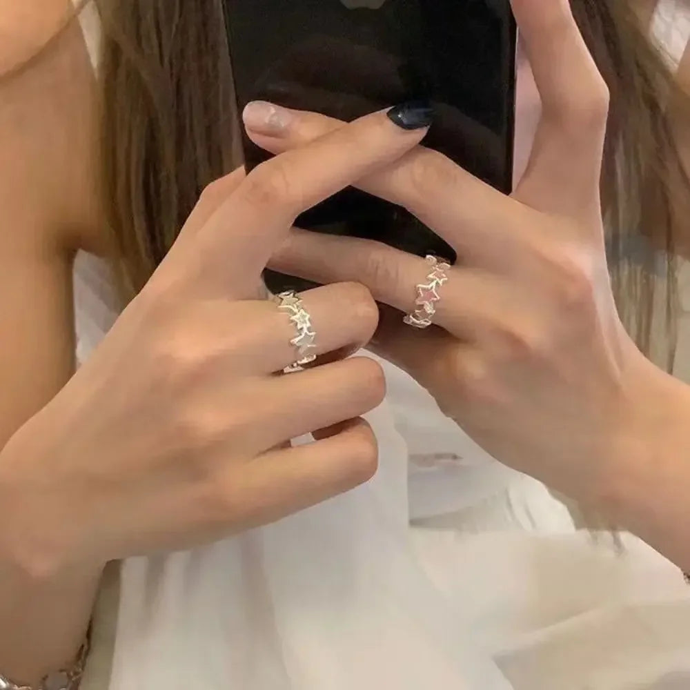 Korean Irregular Star Personalized Rings for Women Geometric Kpop Finger Buckle Jewelry Accessories Y2K Open Ring Christmas Gift