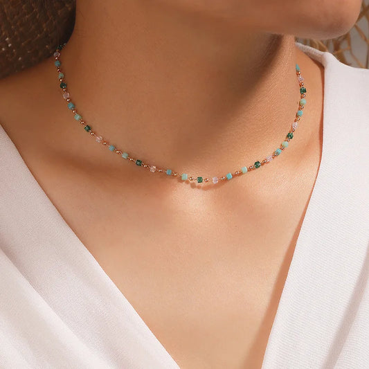 Necklace for Women Bohemian Colorful Beaded Fashion Jewelry Set On The Neck Party  Choker Chain  Femme Handwork Gift Daily