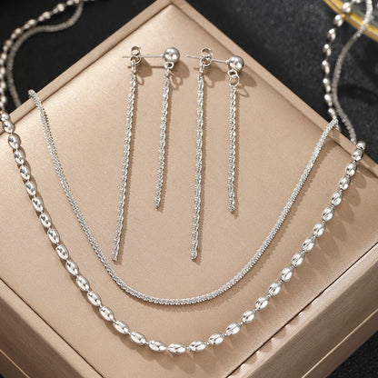 Stainless Steel Jewelry Set Earrings Necklace Set Beads Necklace Hanging Chain Earrings Jewelry Set For Women Jewelry Party Gift