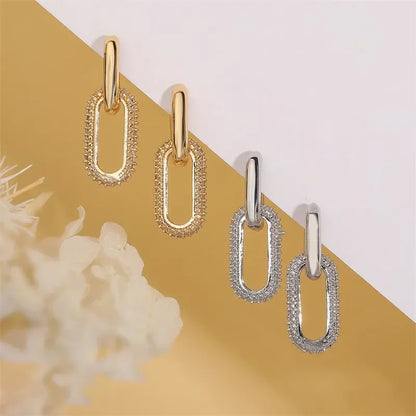Creative Design Shiny Full of Crystal Geometry Round Hoop Earrings for Women Charm Silver Color Stainless Steel Korean Jewelry