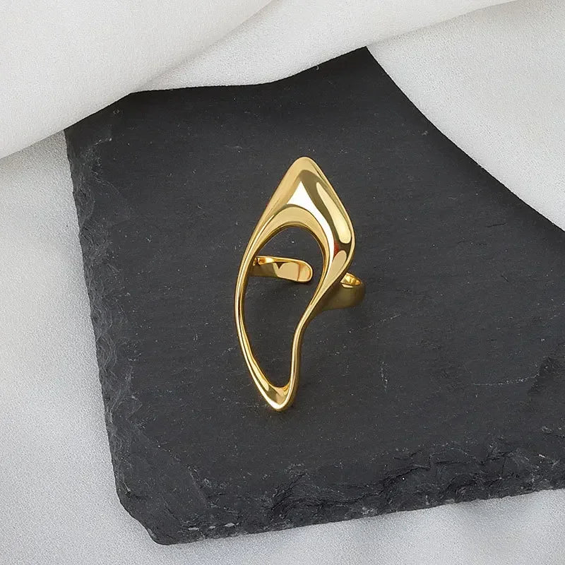 Female Fashion Smooth Exaggerated Exquisite Elegant Rings Silver Color Geometric Hollow Ring Jewelry Accessories Gift
