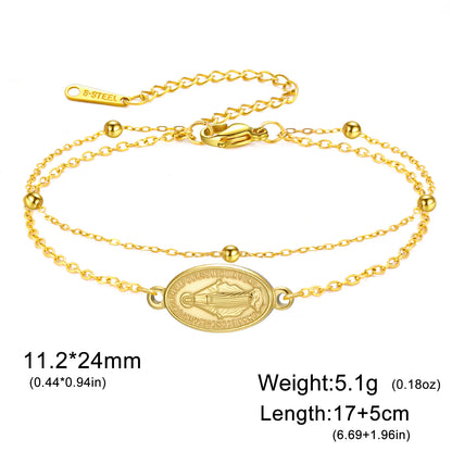Stainless Steel Beaded Cross Virgin Mary Pendant Bracelet Fashion Jewelry Bracelet Gift for Woman