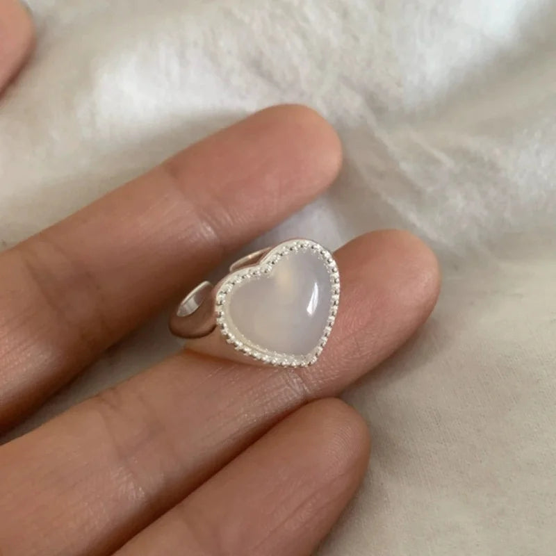 Silver Color Love Heart Geometric Ring For Women Girl Trendy Simple Temperament Sweet Wedding Bride Aesthetic Jewelry Gift