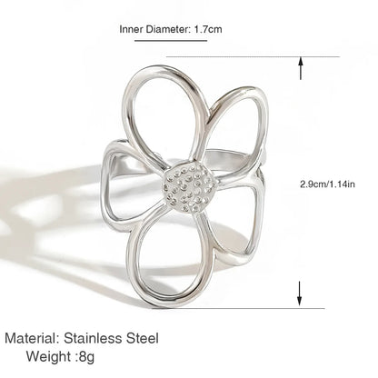 Sterling Silver Rings for Women Couple Minimalist Handmade Simple Big Flower Ring Party Jewelry Gift Prevent Allergy