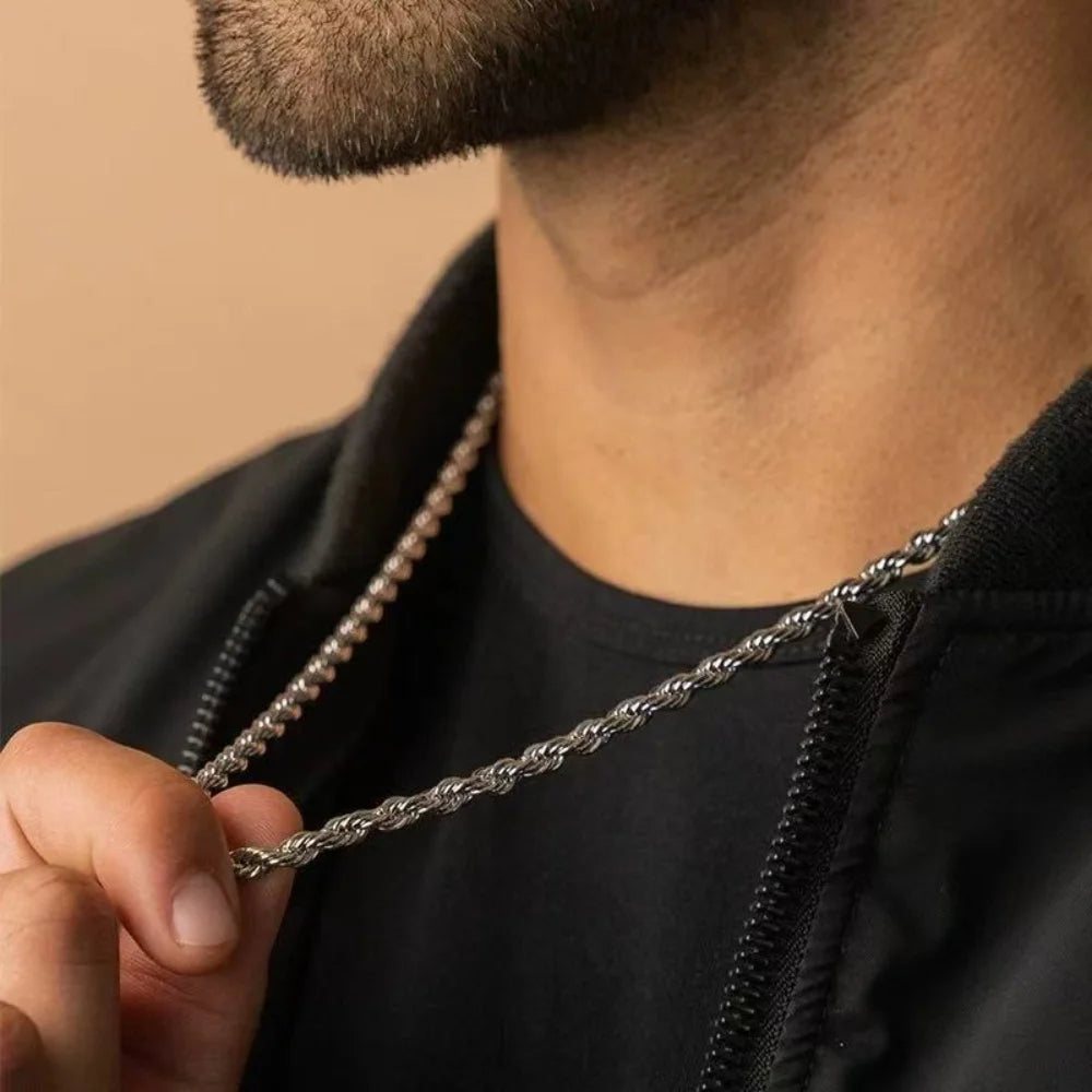 Men Stainless Steel Twist Chain Necklace Hip Hop Party Jewelry Fashion Accessories Gifts
