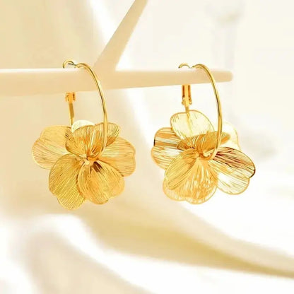 LATS Exaggerate Gold Color Big Flower Hoop Earrings for Women Personality Fashion Ear Hook Metal Charm Jewelry Accessories Gifts
