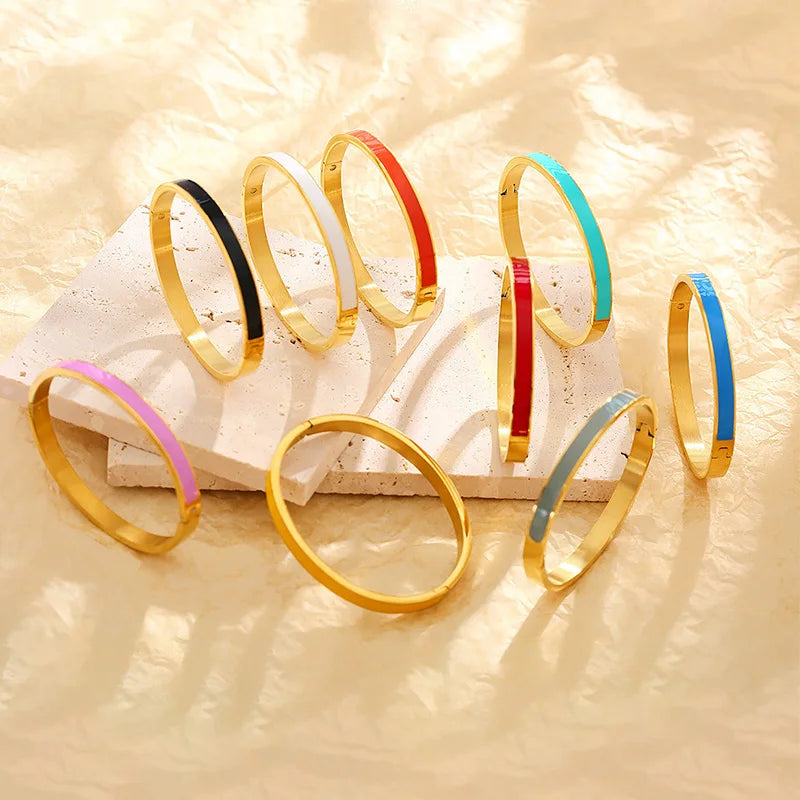 Zalman Colorful Enamel Bangles Women Gold Color Stainless Steel Simple Romantic Bracelet Never Fade Wholesale 2023