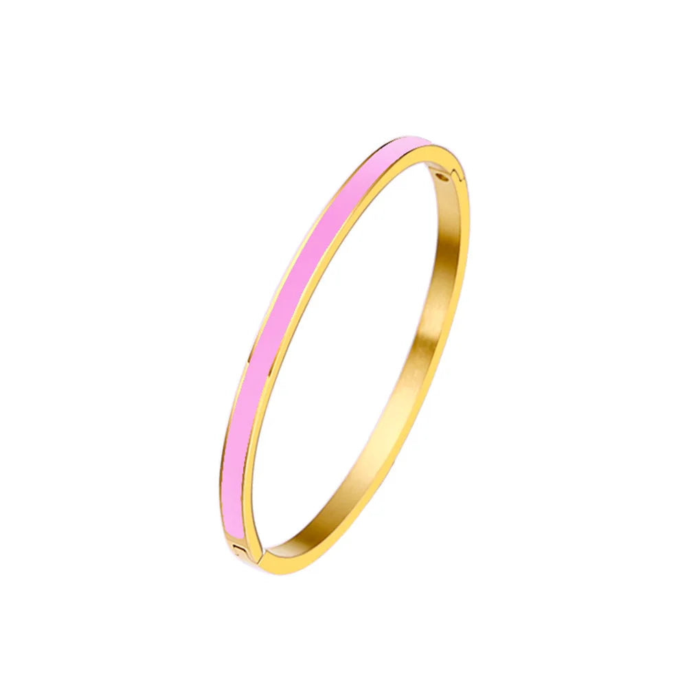Zalman Colorful Enamel Bangles Women Gold Color Stainless Steel Simple Romantic Bracelet Never Fade Wholesale 2023