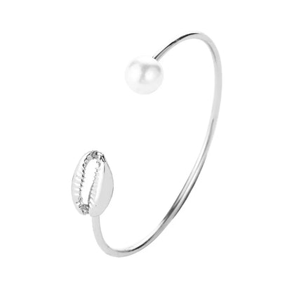 Bling Shell Shaped Bracelet For Women Trend Elegant Heavy Metal Geometry Adjustable Pearl Bracelet Hand Jewelry Accessories Gift