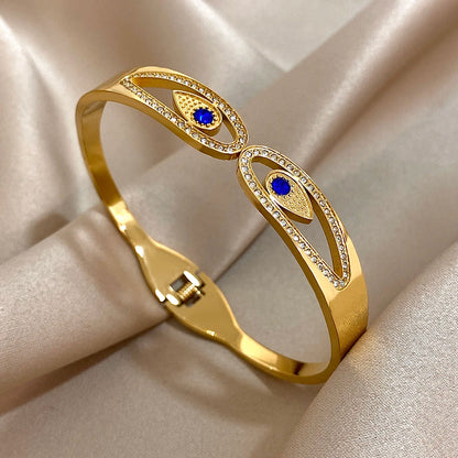 Greatera Stainless Steel Double Flower Cuff Bracelet Bangle for Women Gold Color Metal Floral Bracelets Waterproof Party Jewelry