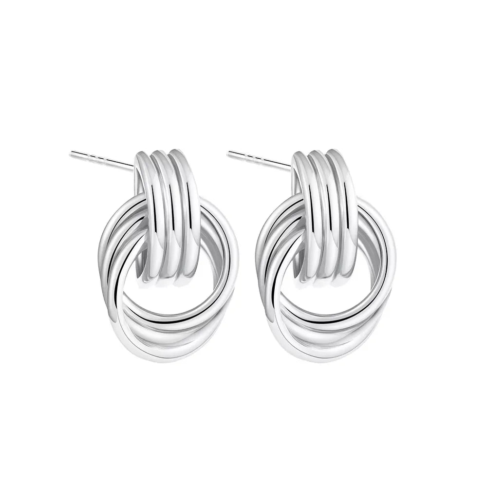 Retro Gold Plated Stainless Steel Texture Earrings for Women Circle Twist Geometric Statement Ear Stud Fashion Jewelry Bijoux