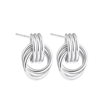 Retro Gold Plated Stainless Steel Texture Earrings for Women Circle Twist Geometric Statement Ear Stud Fashion Jewelry Bijoux