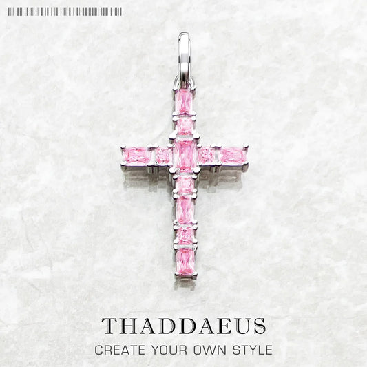 Pendant Cross with Pink Stones Brand New Jewelry 925 Sterling Silver Europe Accessories Romantic Gift For Women
