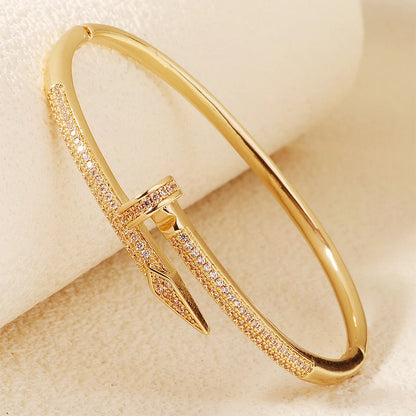 Classic Woman's Nail Shaped Open Bracelet Luxurious Gold Color Sparking Zircon Bracelet For Fashion - forward Events