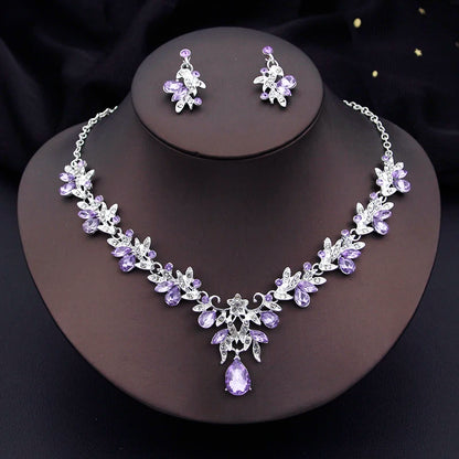 Elegant Fashion Necklace Sets for Women Dangle Earrings Princess Collar Two Piece Set Bride Jewelry Bridal Wedding Accessories