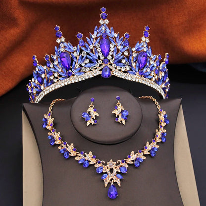 Bridal Jewelry Sets for Women Wedding Crown Birthday Tiaras and Choker Necklace Earrings Bride Party Costume Jewelry Accessories