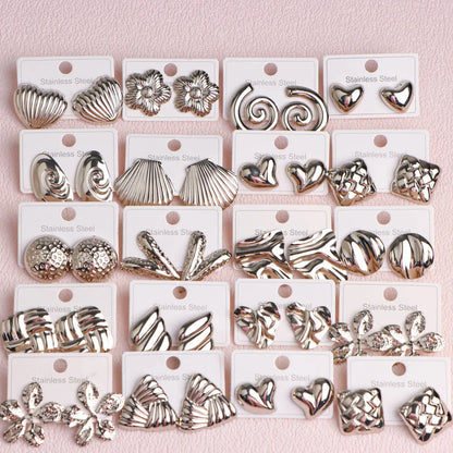 10Pairs/Lot Elegant Simple Stainless Steel Women Earrings Geometric Heart Mixed Style Jewelry Gift Giving Wedding Travel