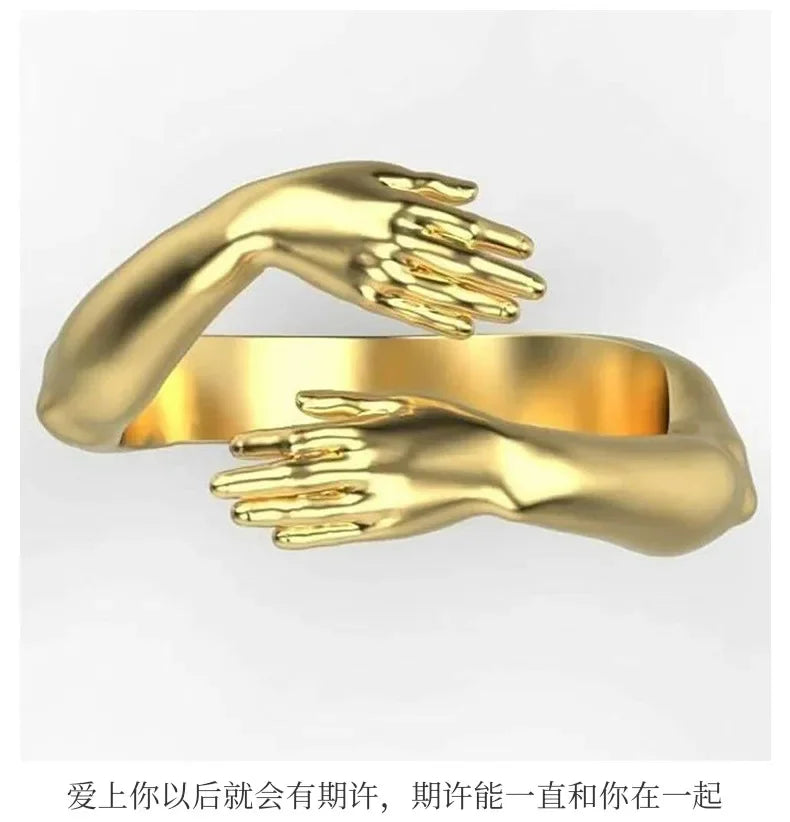 Rings 2025 Trend Jewelry Hands Hug Punk Personality Open Dropshipping Rings for Women Men