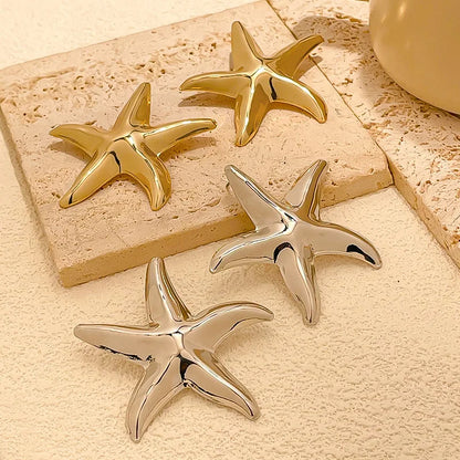 LATS Punk Metal Starfish Stud Earrings for Women Fashion Gold Color Star Geometric Temperament Earrings Summer Jewelry Gift
