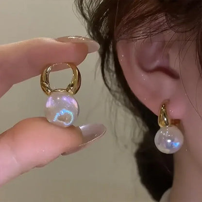 Fashion Gold Color Pearl Irregular for Women Korean Design Rhinestone Round Geometric Earring Trendy Party Girls Gifts Jewelry