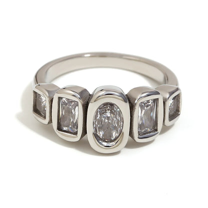 E.B.belle High Quality Geometric Clear Zircon Ring Classic Style18k Gold Plated Popular Jewelry Charm Hypoallergenic