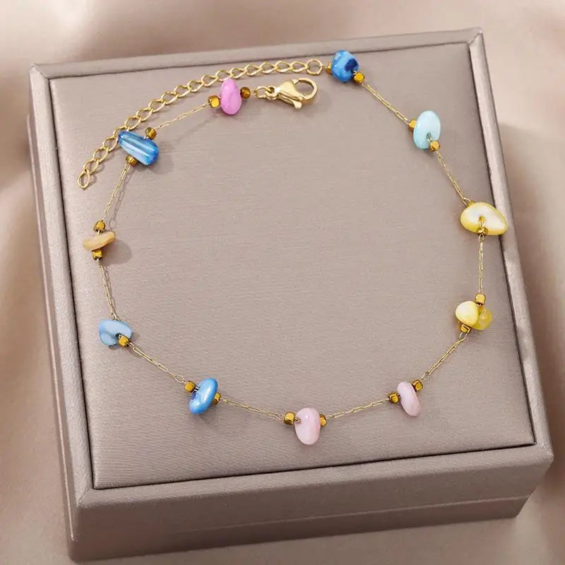 Anklets for Women Stainless Steel Stone Beaded Chain Anklet Summer Beach Accessories Boho Leg Bracelets Jewelry Tobilleras Mujer