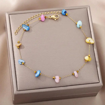 Anklets for Women Stainless Steel Stone Beaded Chain Anklet Summer Beach Accessories Boho Leg Bracelets Jewelry Tobilleras Mujer